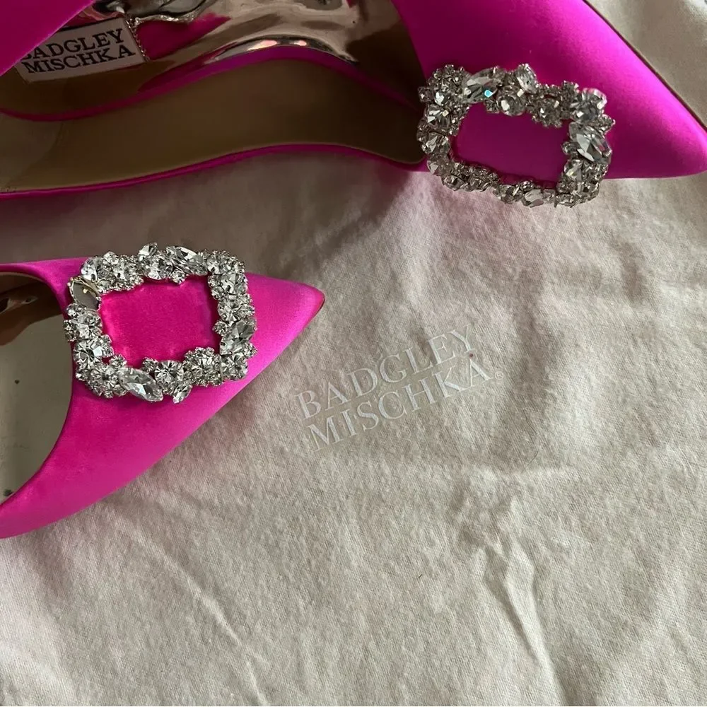 Badgley Mischka Cher Satin Brooch Embellished Pumps Pink, New, Size 7.5 - Picture 12 of 16